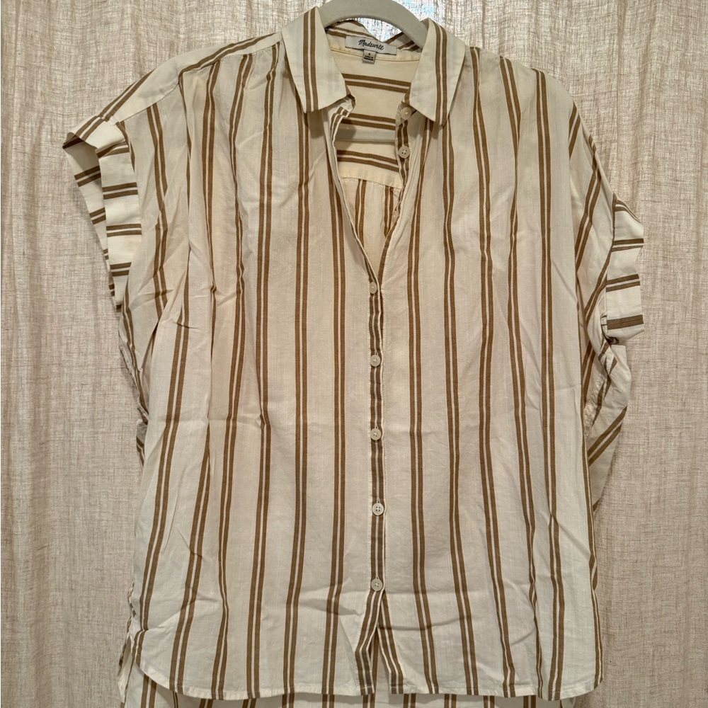 Madewell Brown and White Striped Button-Up Shirt